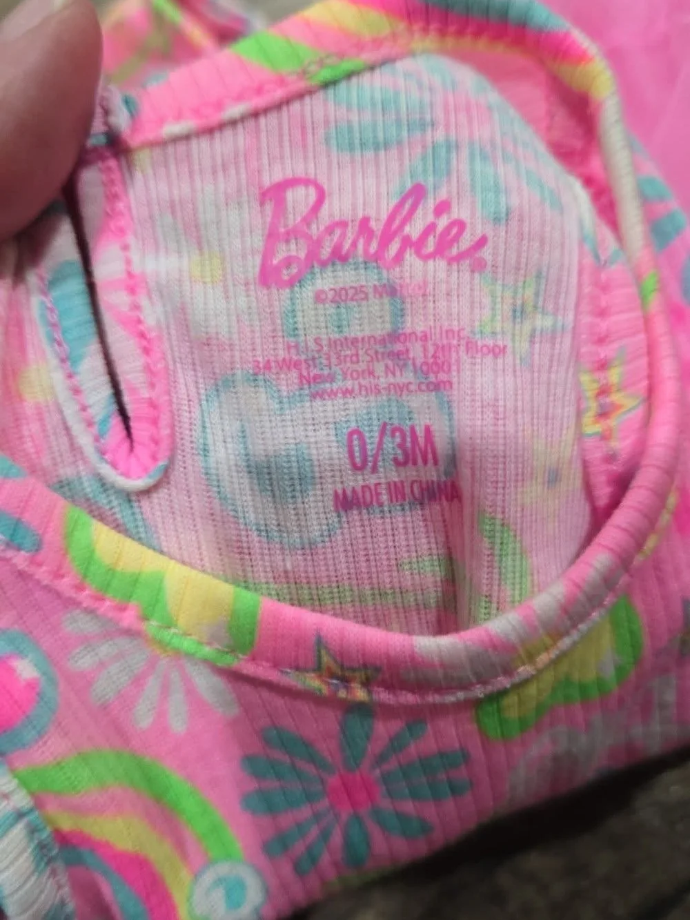 Barbie Pink Rainbow Floral Infant Romper Sz 0/3 Months